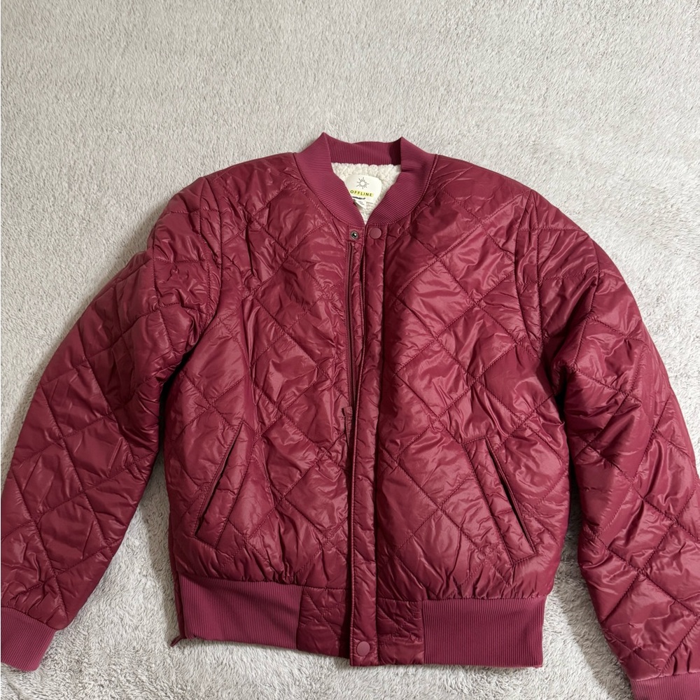 Aerie Maroon Quilted Bomber Jacket